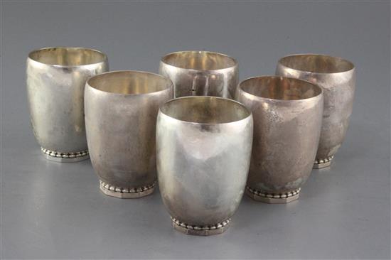 A set of six 1930s Georg Jensen Danish sterling silver beakers, no. 222A, 27.5 oz.